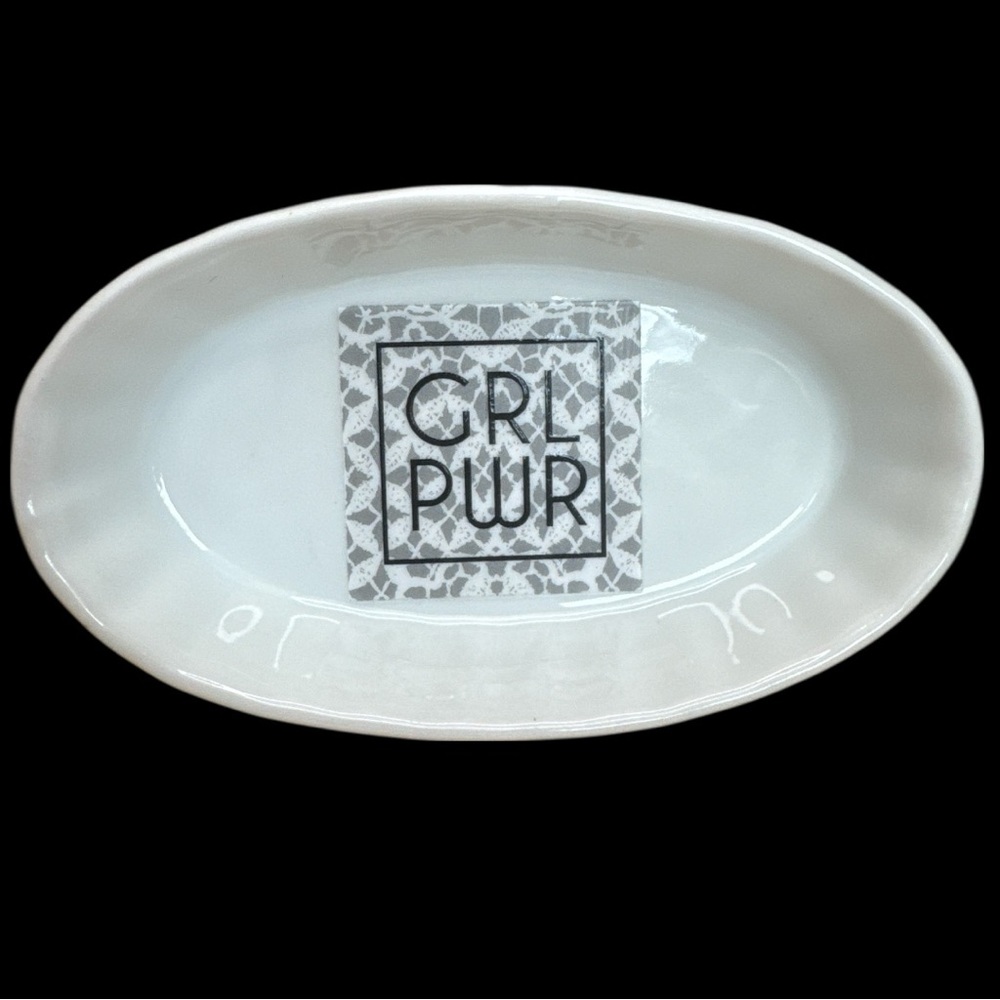 White Oval Ceramic “GRL PWR” Trinket Dish
